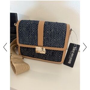 True Religion Navy and Beige Crossbody Bag